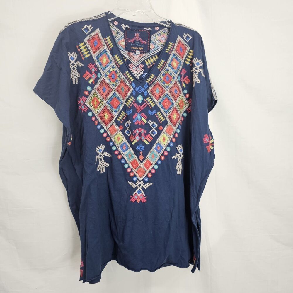 JW Los Angeles Blue Embroidered Tunic Women's Size XS Blue Johnny WAS